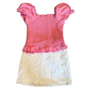 Cat & Jack Girls Spring Summer Outfit Bundle Pink Top White Skirt 6/8